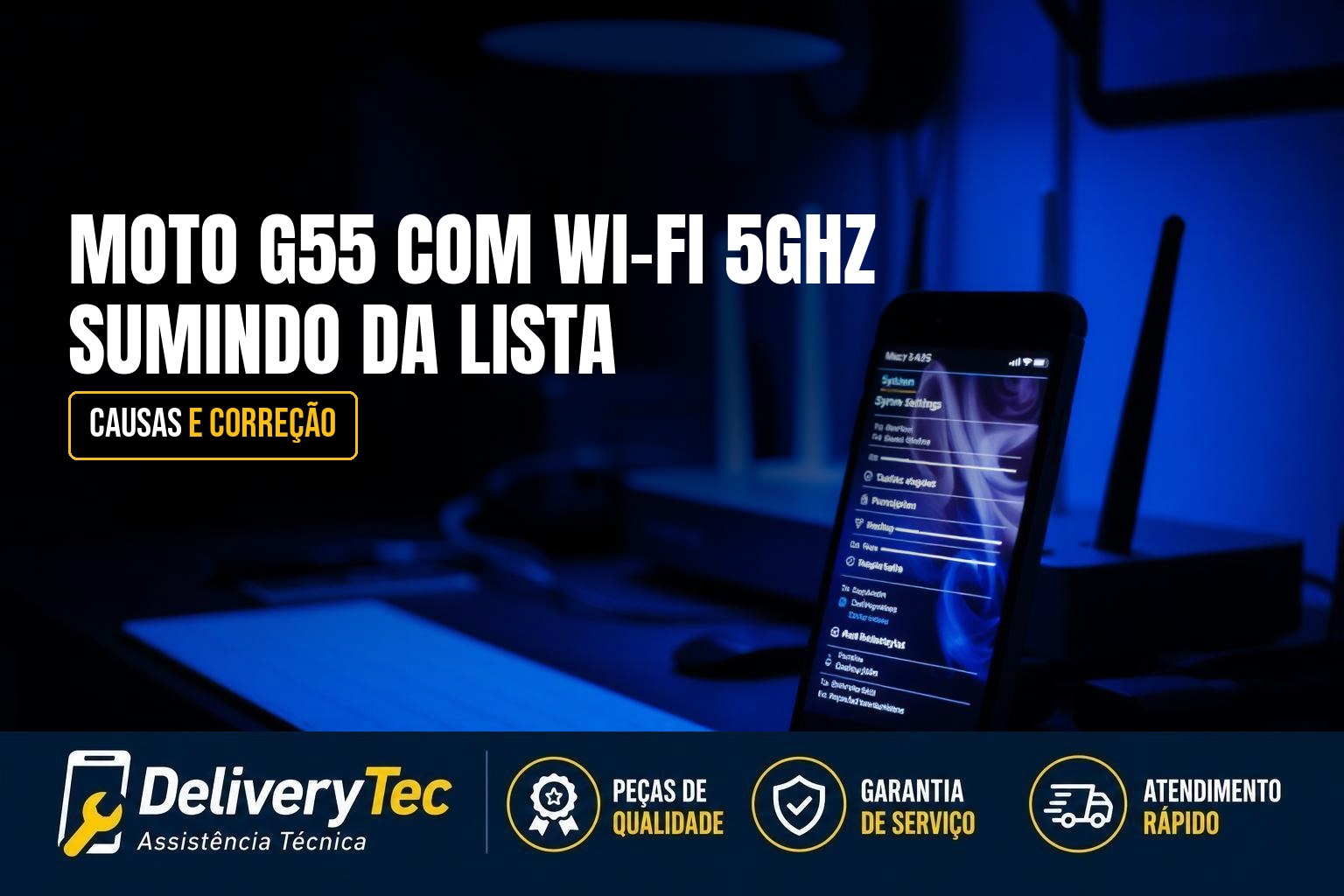 Moto G55 com Wi-Fi 5GHz Sumindo da Lista? Causas e Correção