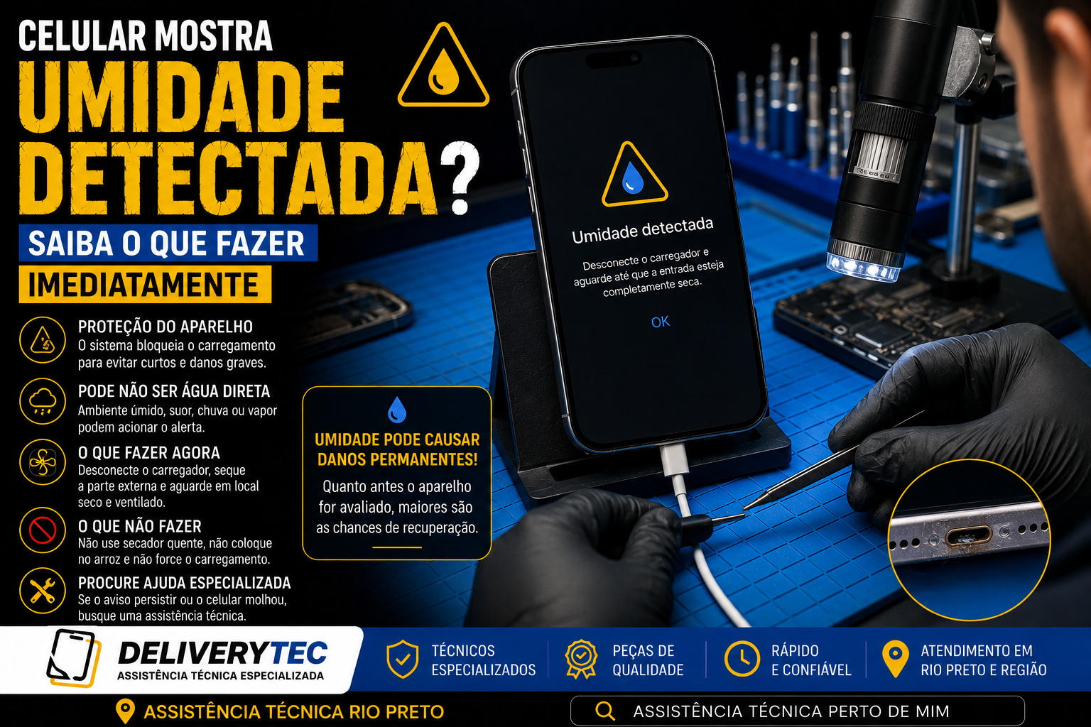 elular mostra "Umidade detectada"? Saiba o que fazer imediatamente