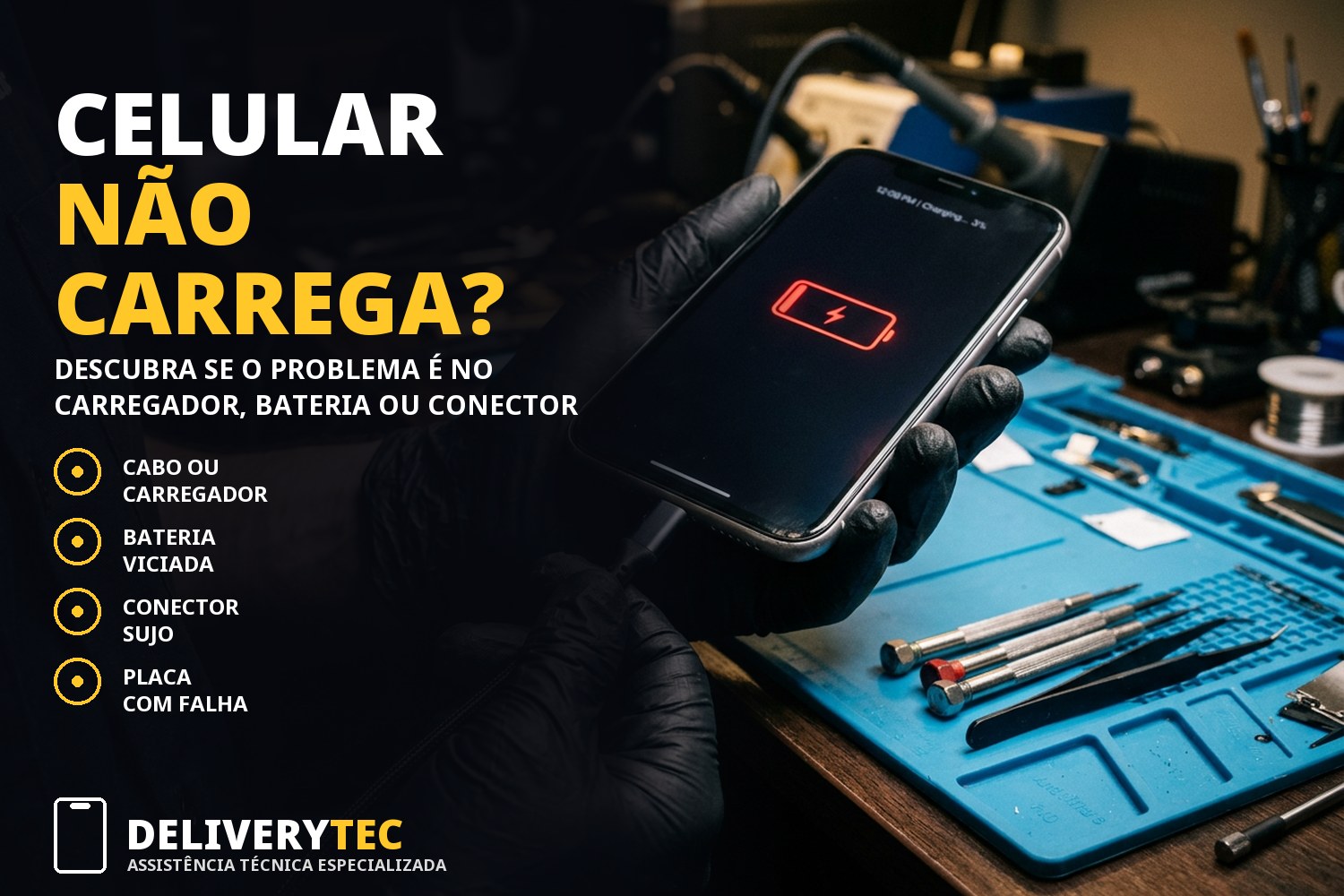 Meu celular parou de carregar. O problema é o carregador, a bateria ou o conector?