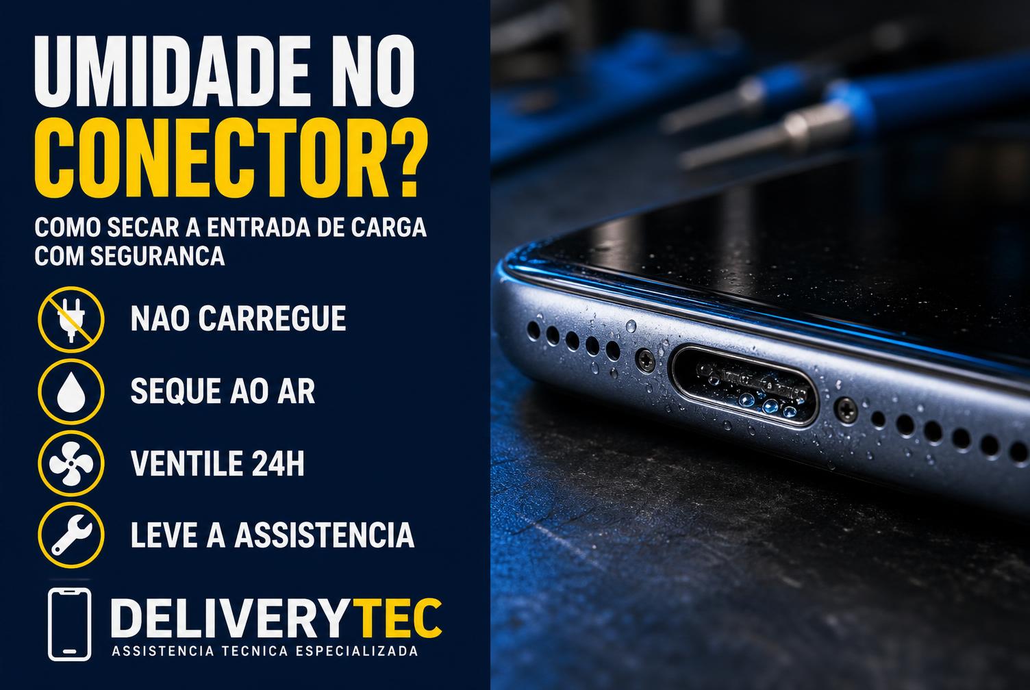 Umidade no conector de carga: como secar sem danificar o celular